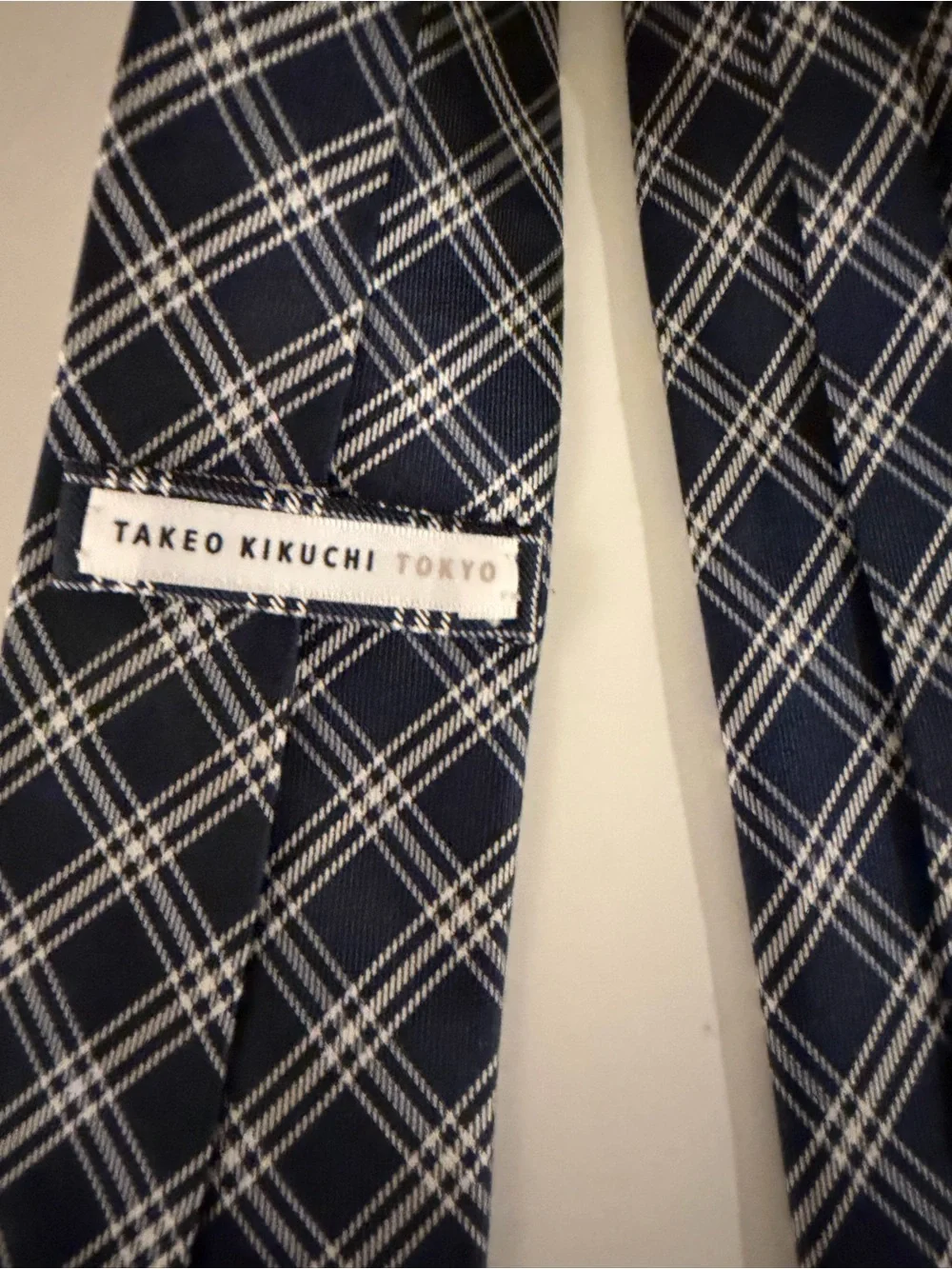 Takeo Kikuchi Men's Navy Blue Plaid Tie - Classic Dress Tie